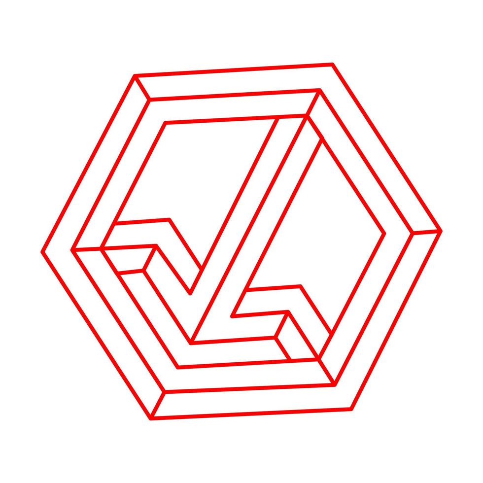 omöjliga föremål. logotyp. linje geometrisk form. optisk illusion figur. optisk konst. escher stil. linjekonst. vektor