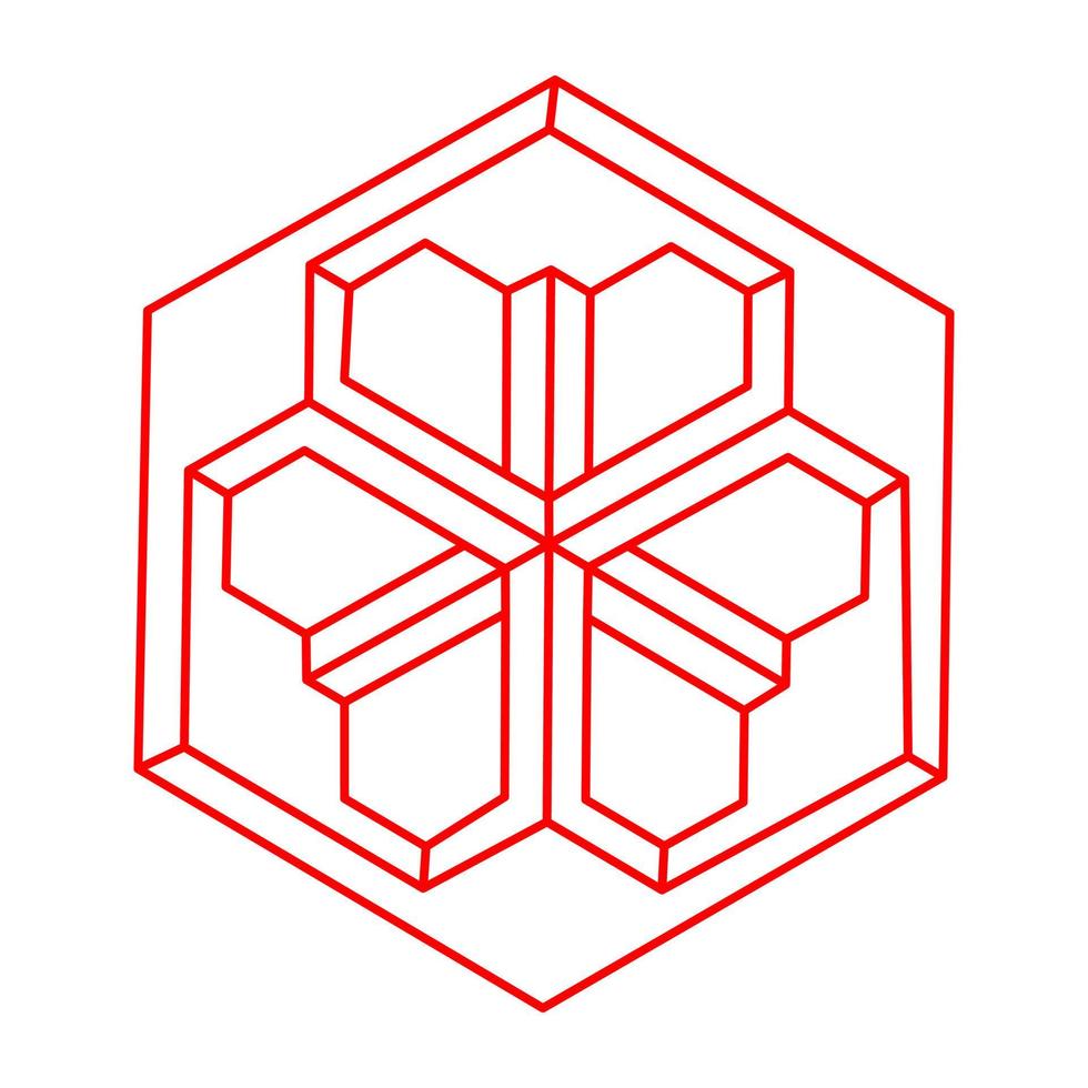 omöjliga former. logotyp. optisk illusion. heliga geometriska figurer. abstrakt evigt geometriskt objekt. omöjlig ändlös kontur. optisk konst. omöjlig geometri form på en vit bakgrund. vektor