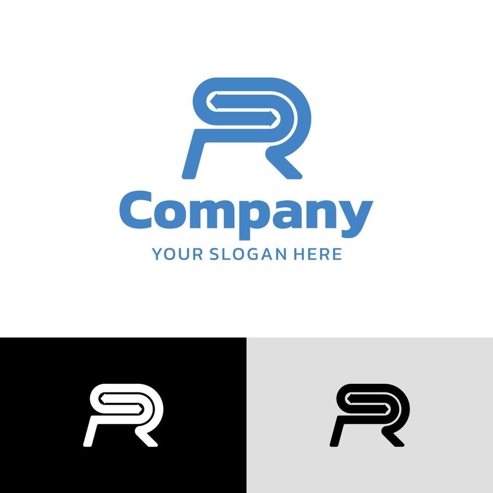 bokstaven r-logotypen med pilar symboliserar synergier lämpliga för företaget vektor