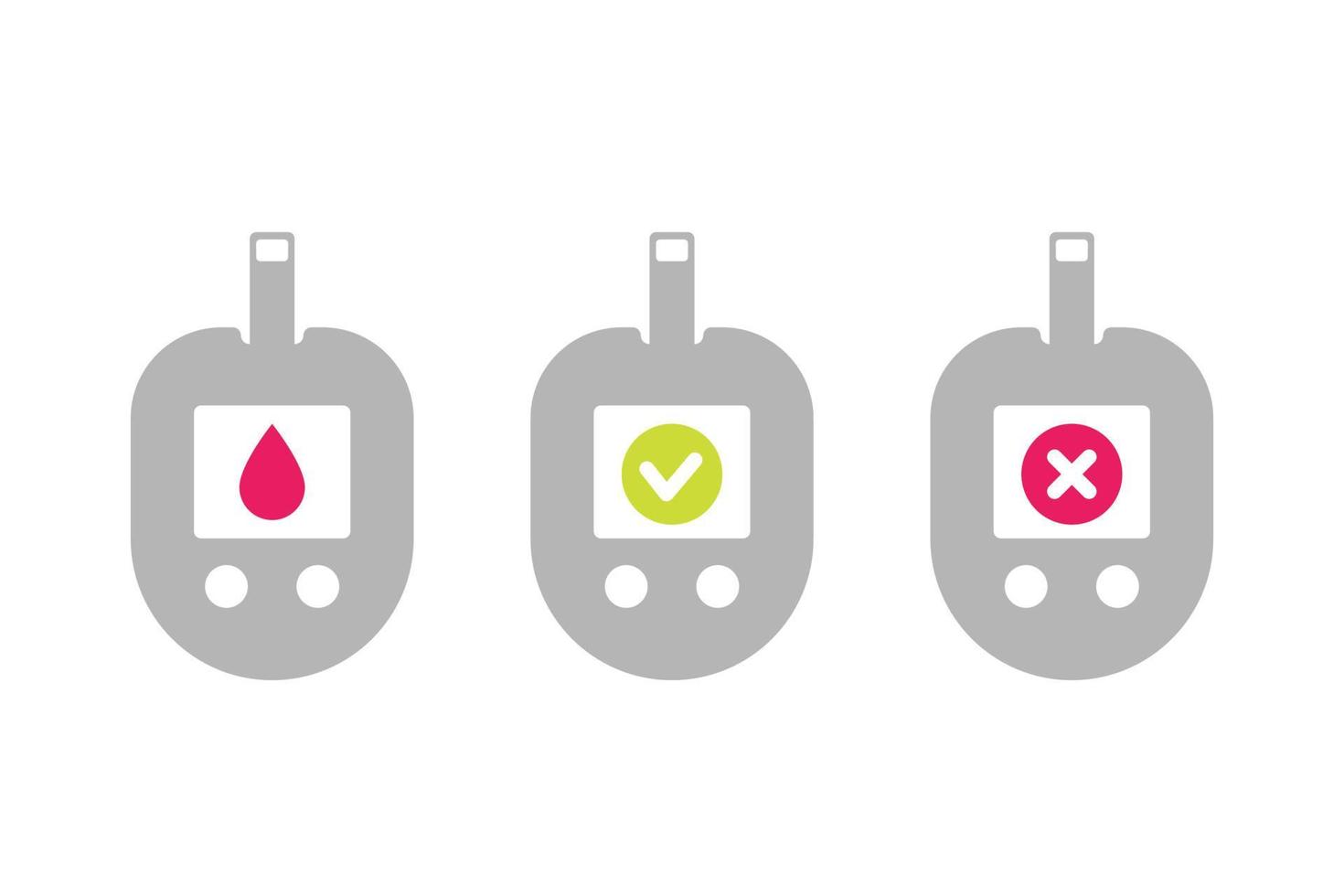 Blutzuckermessgeräte-Symbole auf Weiß, Blutzuckerüberwachung vektor