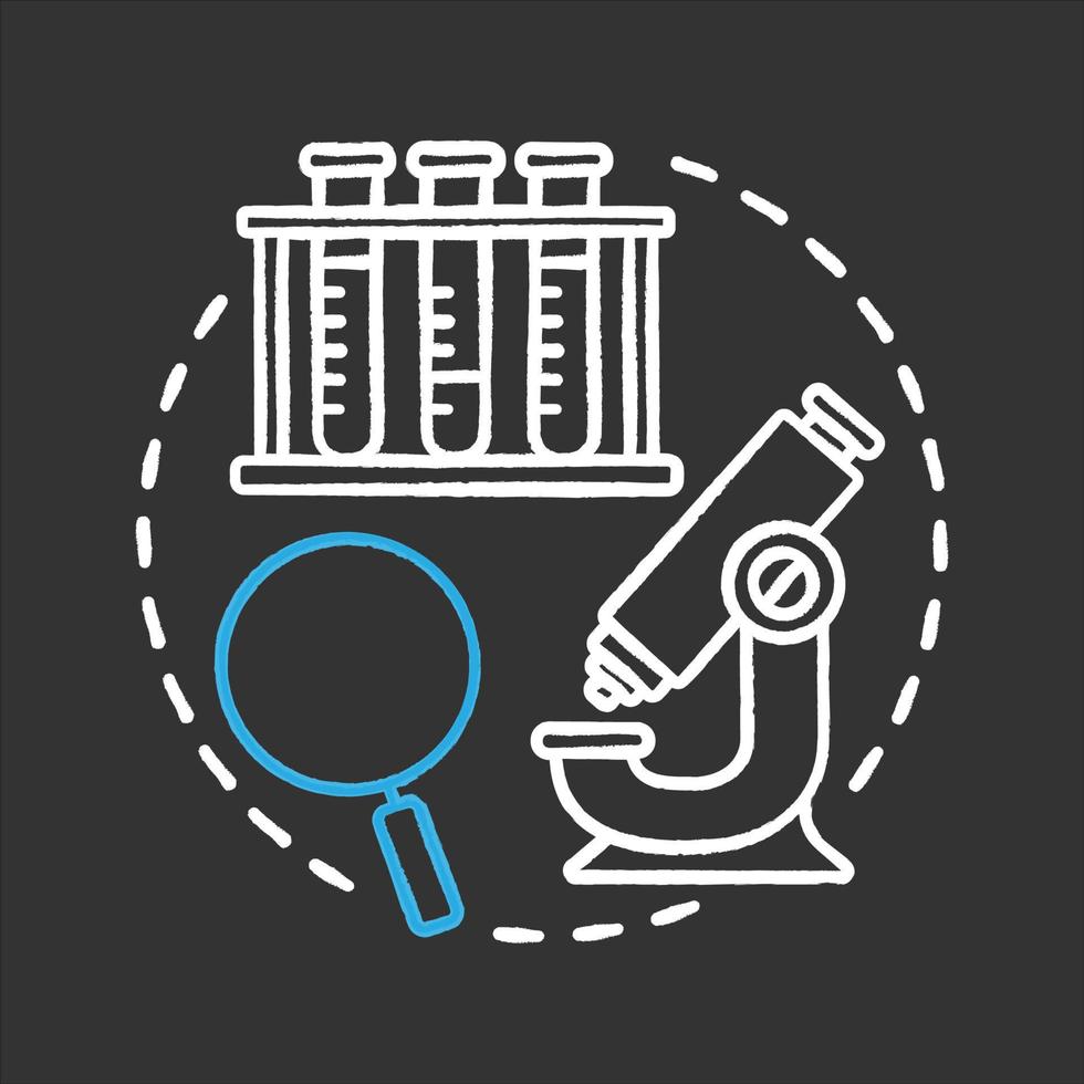 vetenskapslaboratorium krita koncept ikon. mikrobiologi idé. studie av mikroorganismer. mikroskop, förstoringsglas, provrörsställ. vektor isolerade svarta tavlan illustration