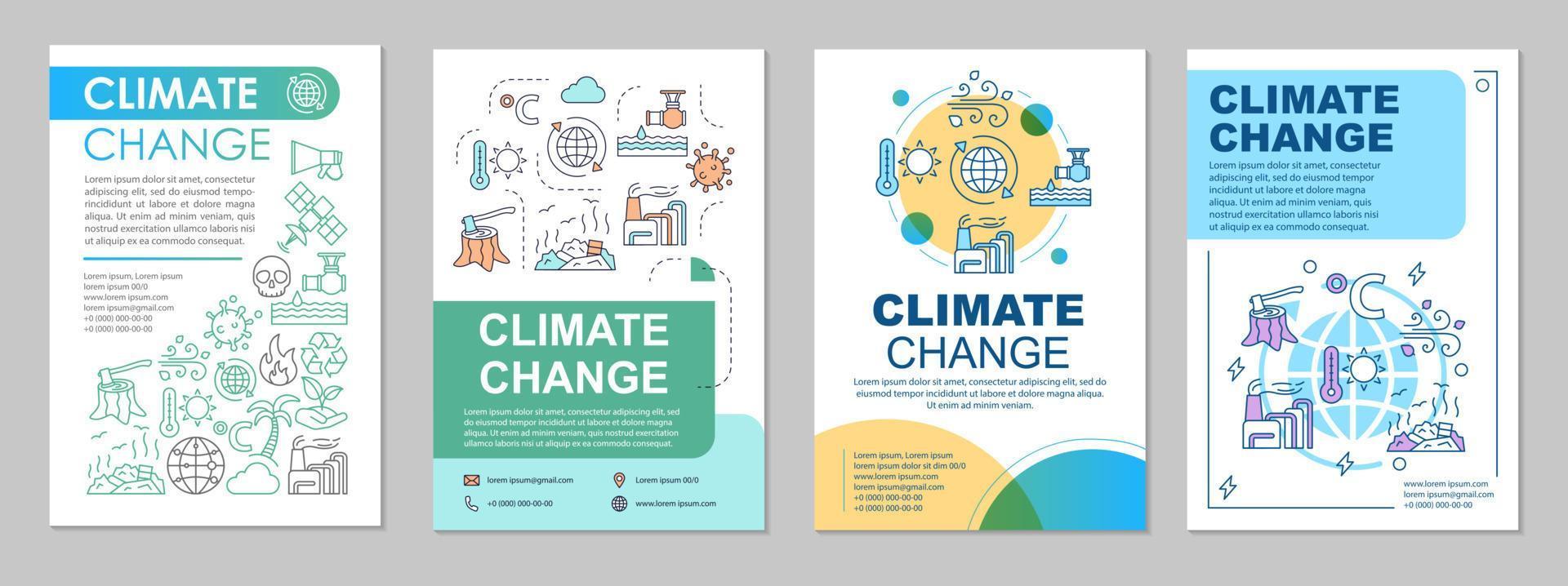 klimatförändring broschyr mall layout. miljöfrågor. flygblad, häfte, broschyrtryckdesign med linjära illustrationer. vektor sidlayouter för tidskrifter, årsredovisningar, reklamaffischer