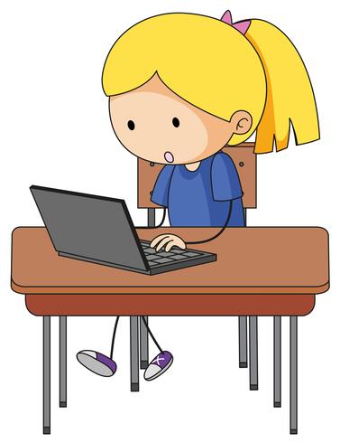 doodle girl playing computer vektor