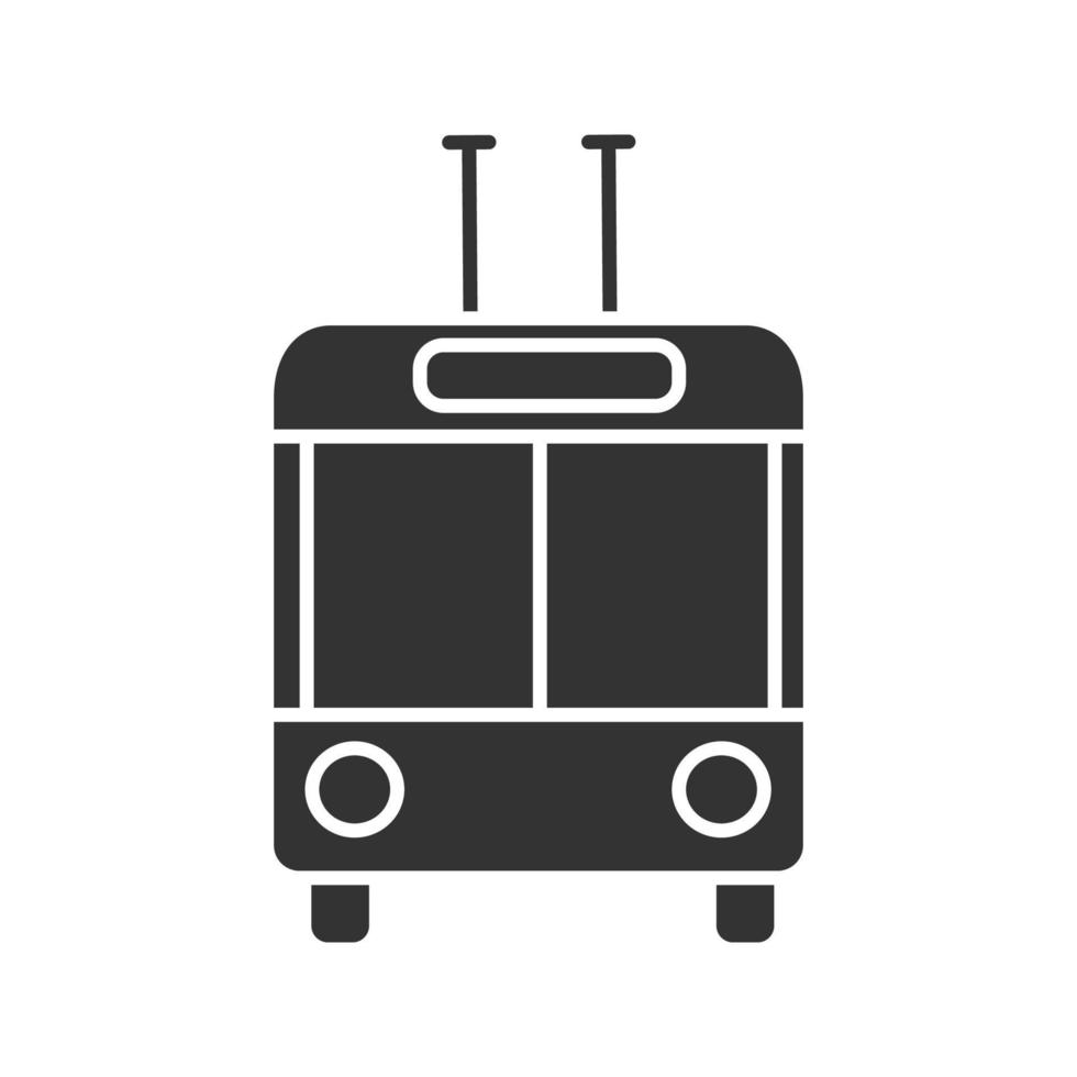 Trolleybus in der Vorderansicht Glyphen-Symbol. Silhouettensymbol. Oberleitungsbus. spurloser Wagen. negativer Raum. vektor isolierte illustration