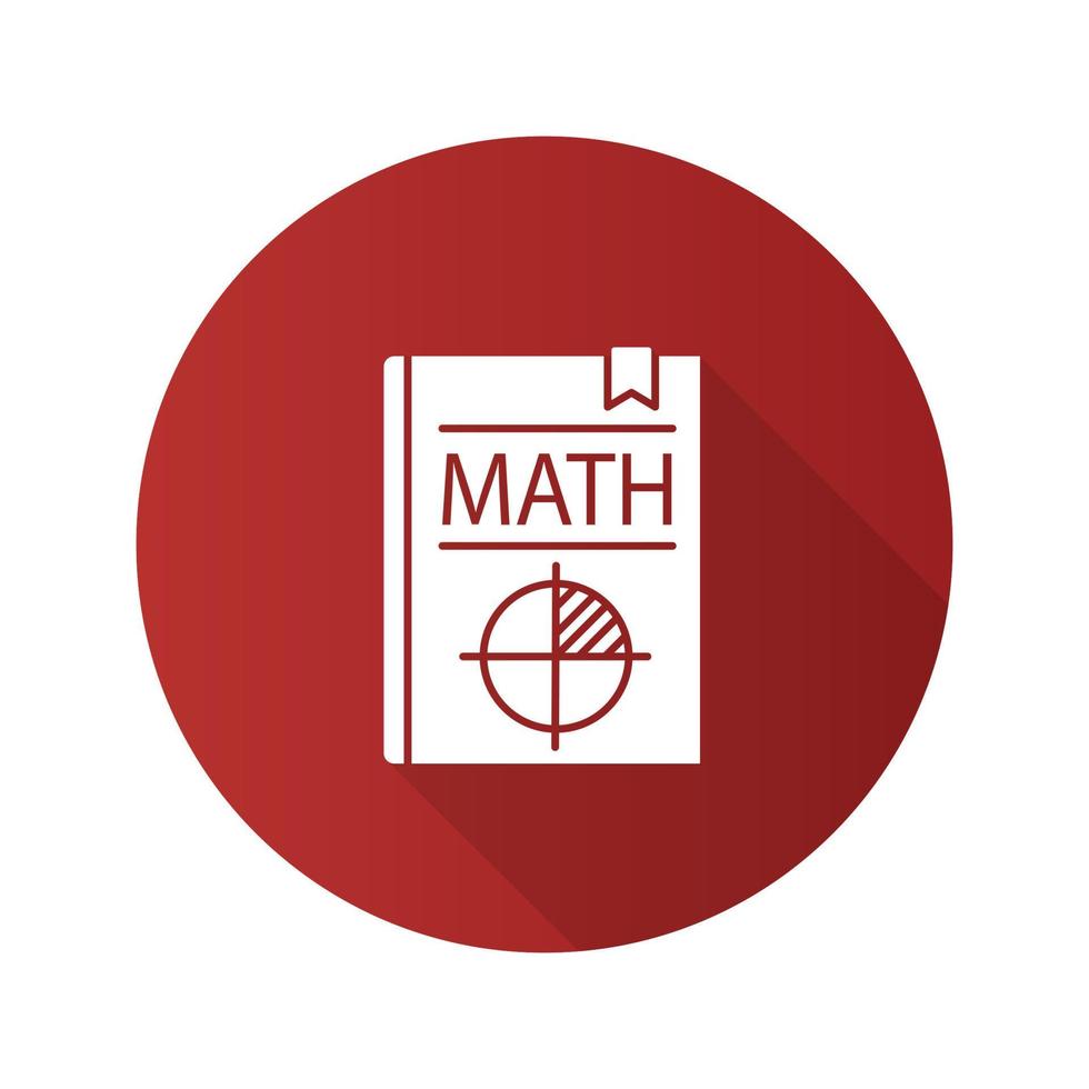 matte lärobok platt design lång skugga glyfikon. matematik bok. geometri. vektor siluett illustration