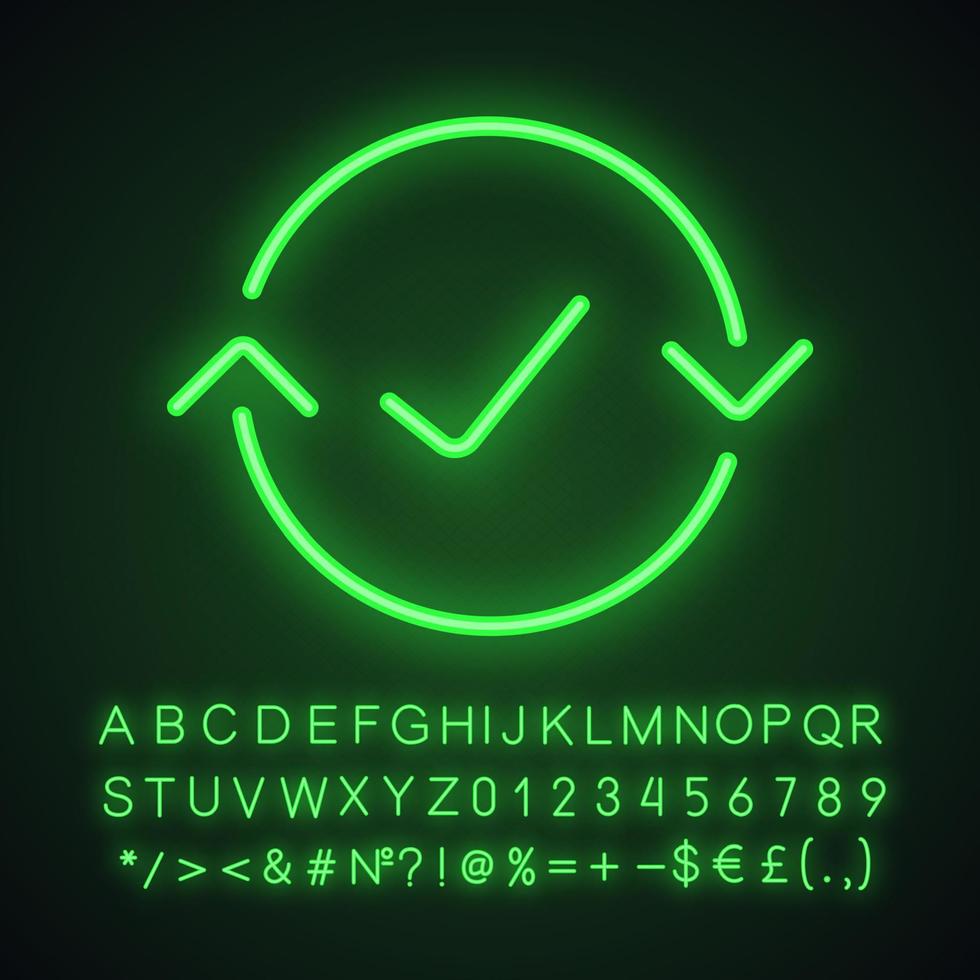 Symbol für vollständiges Neonlicht des Geldwechsels. Erstattung. leuchtendes zeichen mit alphabet, zahlen und symbolen. vektor isolierte illustration