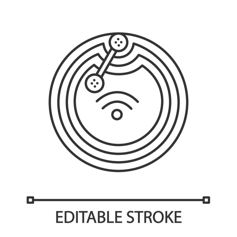 Lineares Symbol für nfc-Mikrochip. Near Field Communication. RFID-Transponder. dünne Liniendarstellung. NFC-Tag. berührungslose Technologie. Kontursymbol. Vektor isoliert Umrisszeichnung. editierbarer Strich