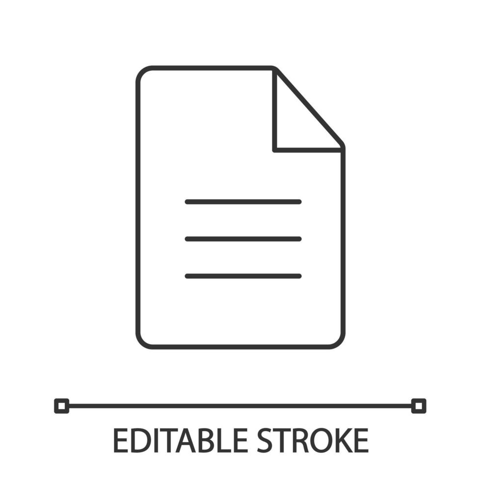 Datei lineares Symbol. Bezeichnung. dünne Liniendarstellung. Hinweis. digitales Dokument. Informationskontursymbol. Vektor isoliert Umrisszeichnung. editierbarer Strich