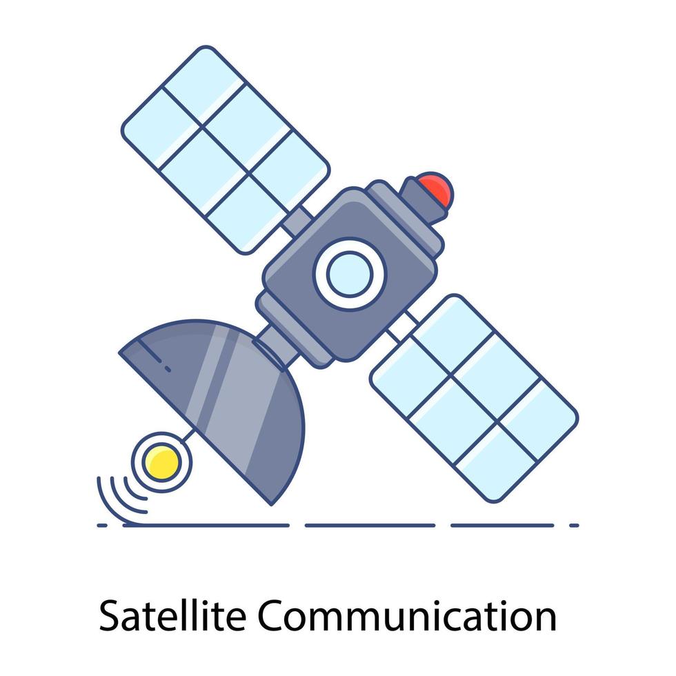 eine Ikone der Satellitenkommunikation im modernen flachen Stil, künstlicher Satellit, vektor