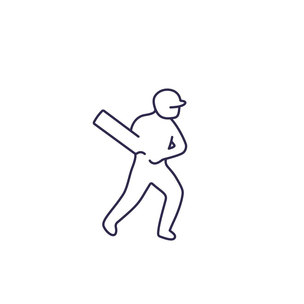 Cricket-Symbol, Spieler mit Schläger, Linienvektor vektor