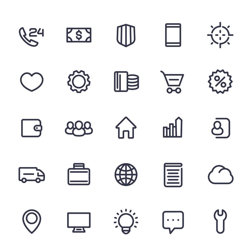 ikoner för webben i linje stil isolerad på vitt, 25 vektor piktogram set