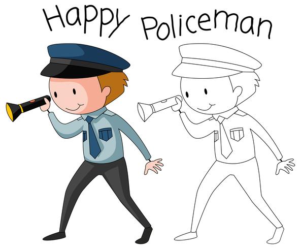 Doodle policeman karaktär på vit bakgrund vektor