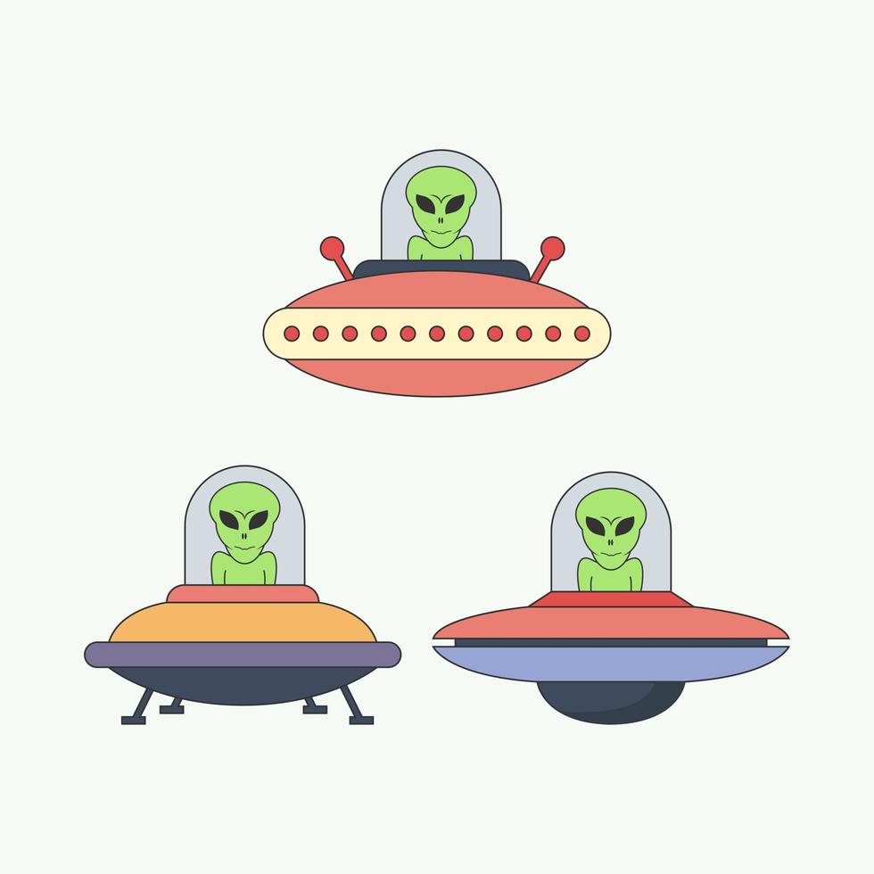 niedliche UFO- und Alien-Cartoon-Vektorgrafik vektor