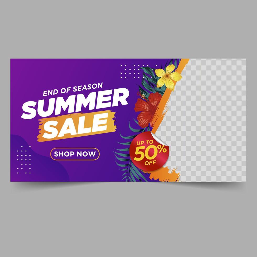 sommar försäljning banner mall med tropiska blad och blommor bakgrund vektor