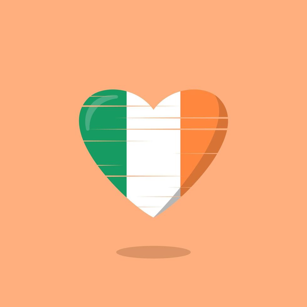 irland-flagge geformte liebesillustration. schwebende Flagge Liebessymbol. Nationalitätskonzept. vektor