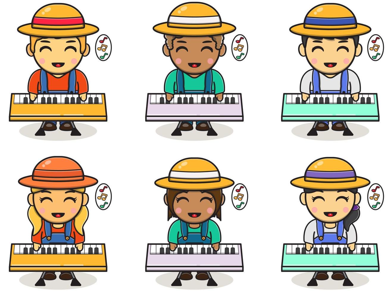 vektor illustration tecknad av söt pojke och flicka bonde spelar tangentbord