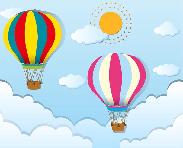 Två ballonger som flyger i blå himmel vektor