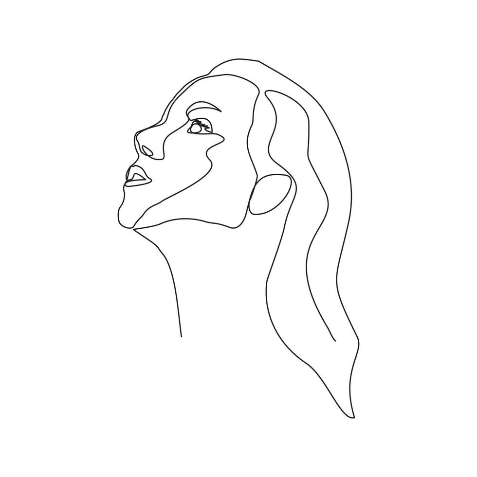 kontinuerlig linjeteckning av vacker flickansikte. enda en linje konst av attraktiv ung kvinna porträtt kvinnlig skönhet koncept. svart och vit vektorillustration vektor