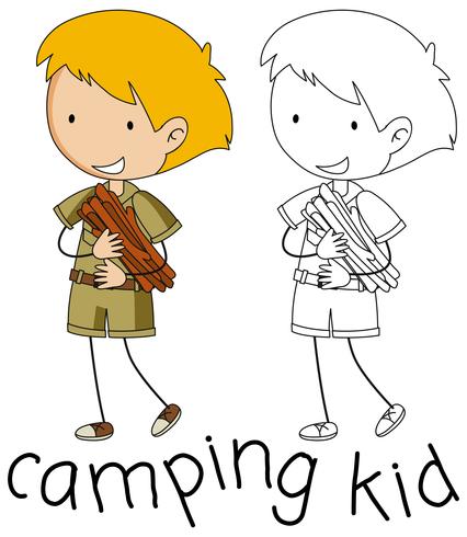 Doodle Camping Kind Charakter vektor