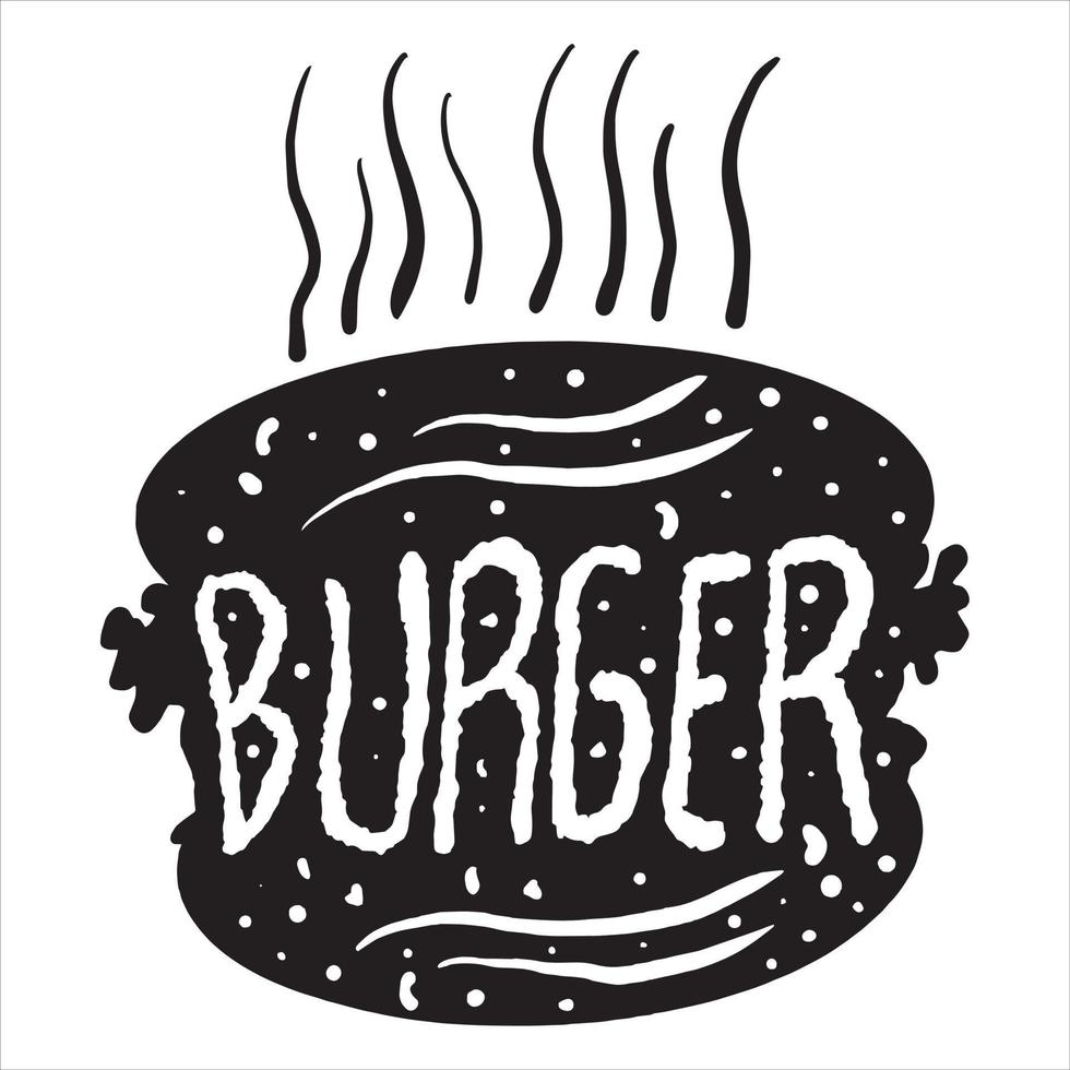 burger abstrakt illustration med text, svart och vit hamburgare ikon illustration vektor