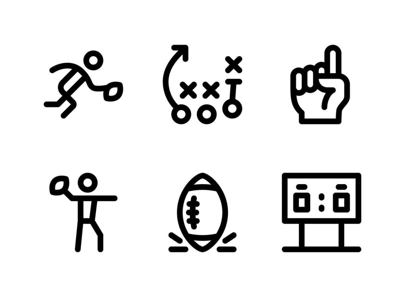 enkel uppsättning av amerikansk fotboll relaterade vektor linje ikoner. innehåller ikoner som spelare, strategi, hand och mer.