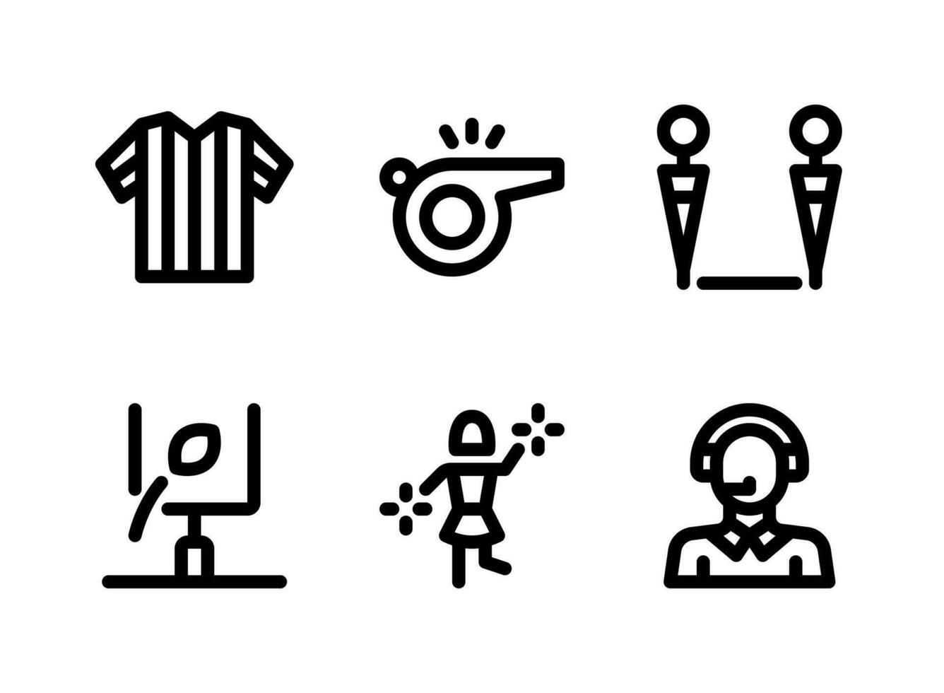 enkel uppsättning av amerikansk fotboll relaterade vektor linje ikoner. innehåller ikoner som domare, visselpipa, mål med mera.