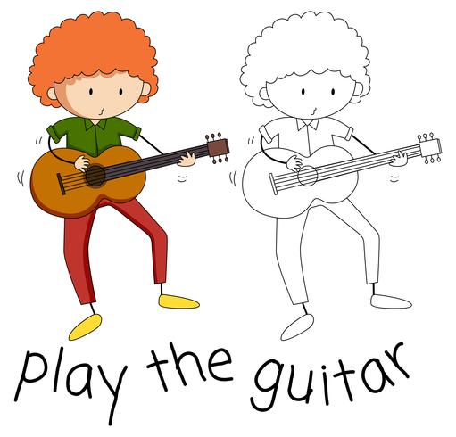Doodle av en pojke som spelar gitarr vektor