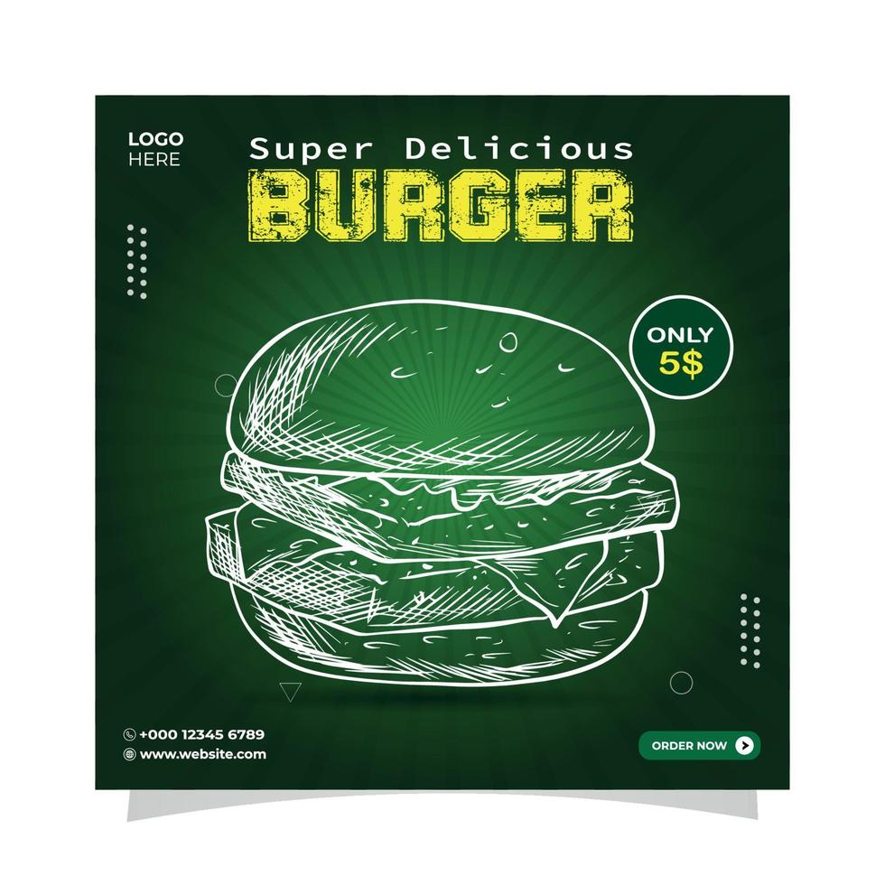 superläcker hamburgerrea inläggsdesign på sociala medier vektor