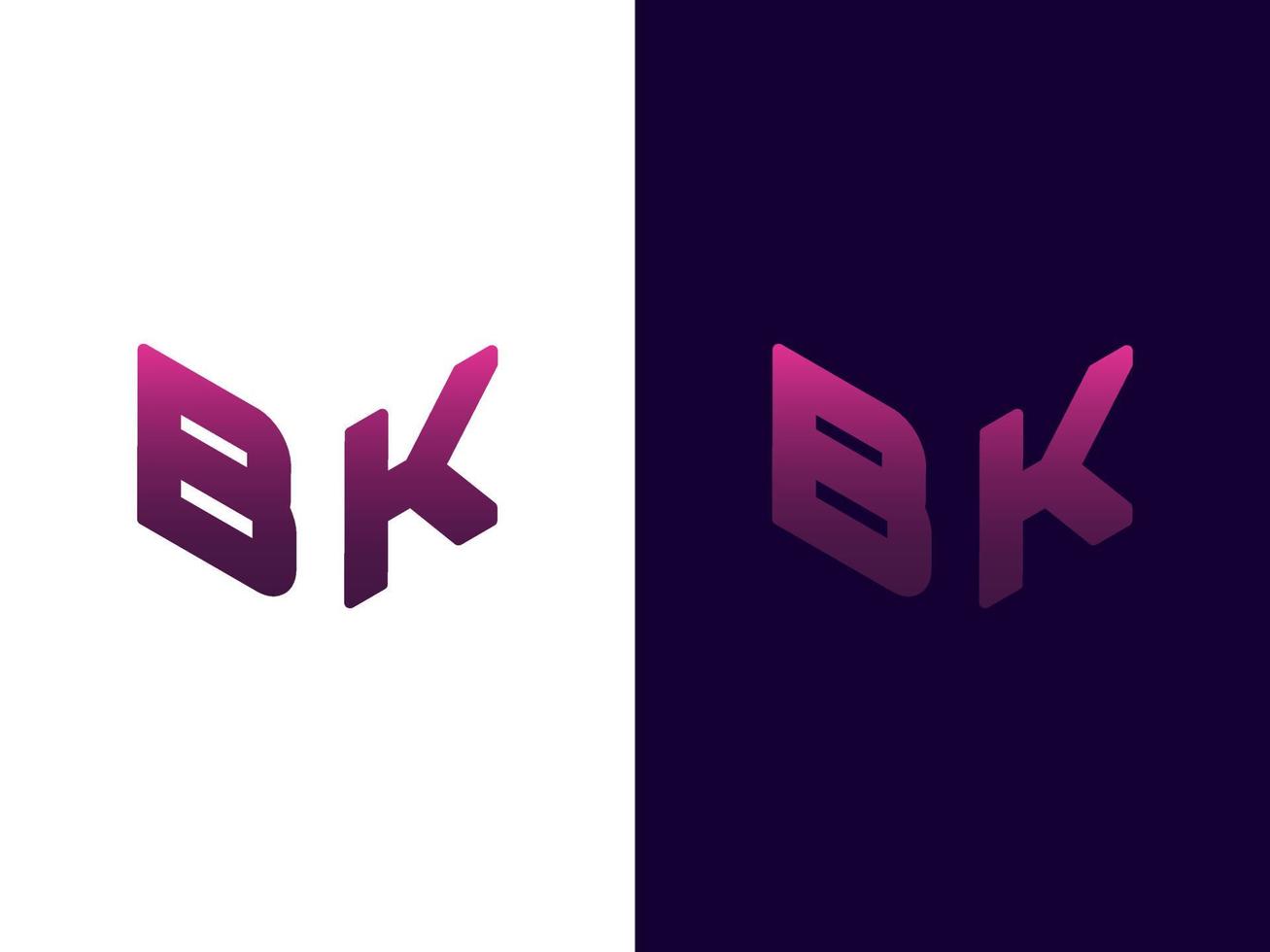 initial bokstav bk minimalistisk och modern 3d-logotypdesign vektor