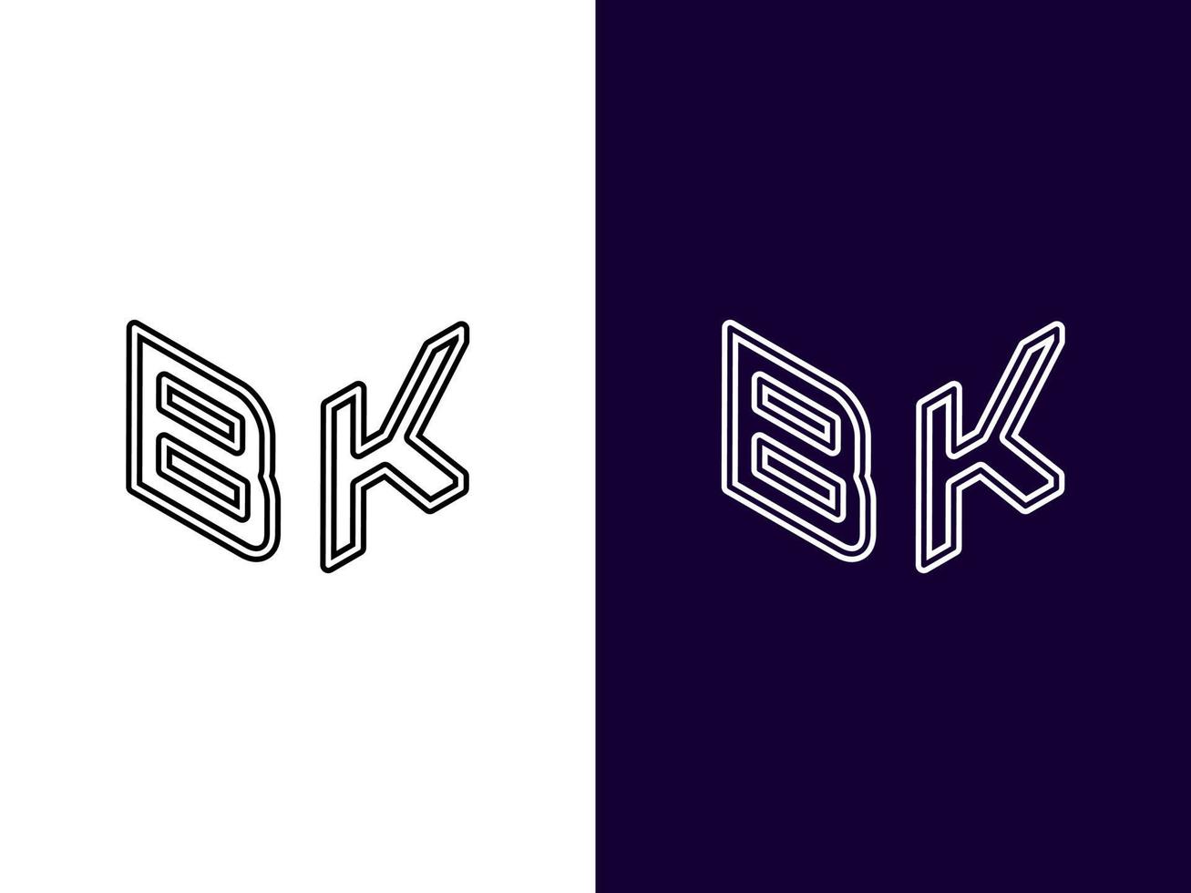initial bokstav bk minimalistisk och modern 3d-logotypdesign vektor