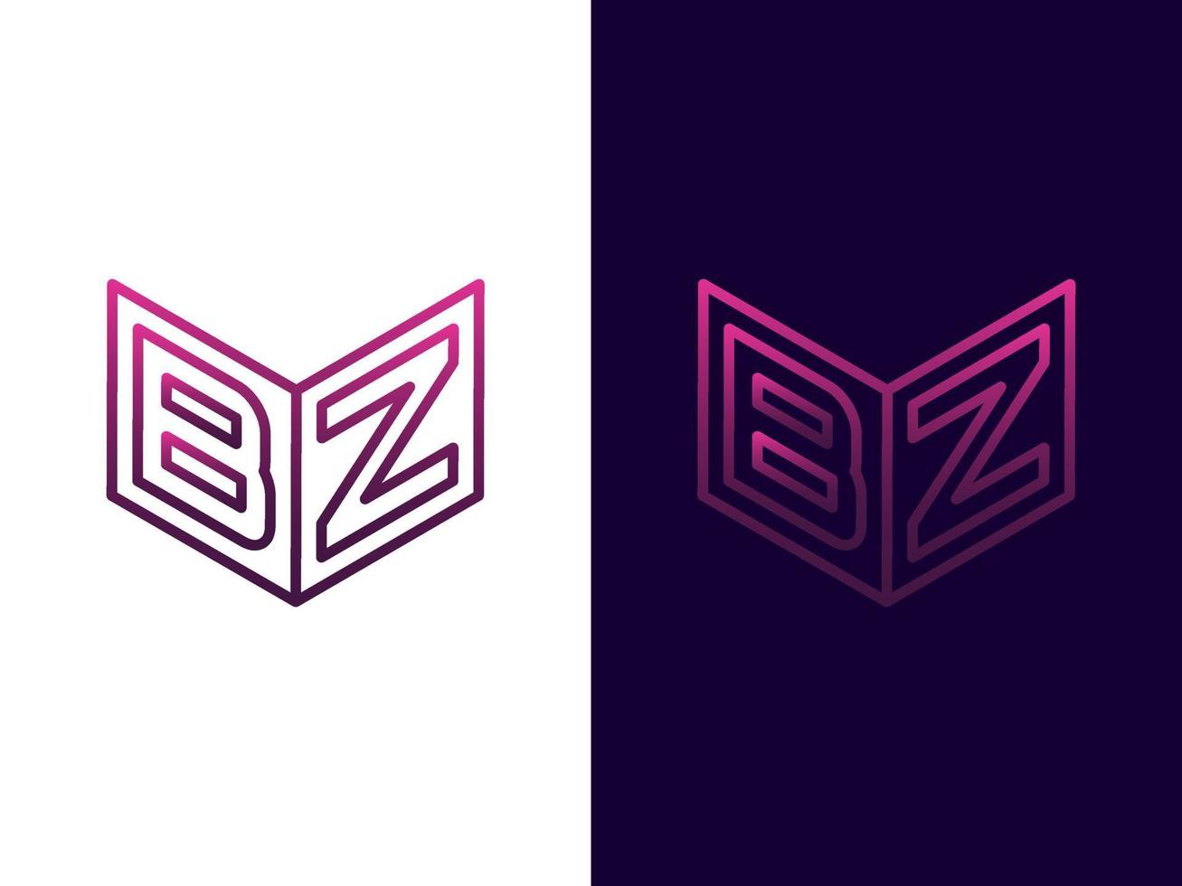 initial bokstav bz minimalistisk och modern 3d-logotypdesign vektor