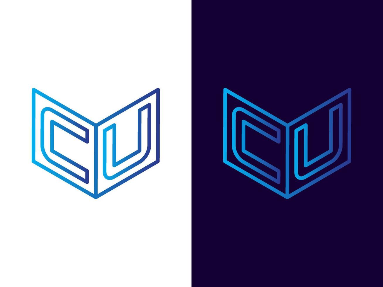 initial bokstav cu minimalistisk och modern 3d-logotypdesign vektor