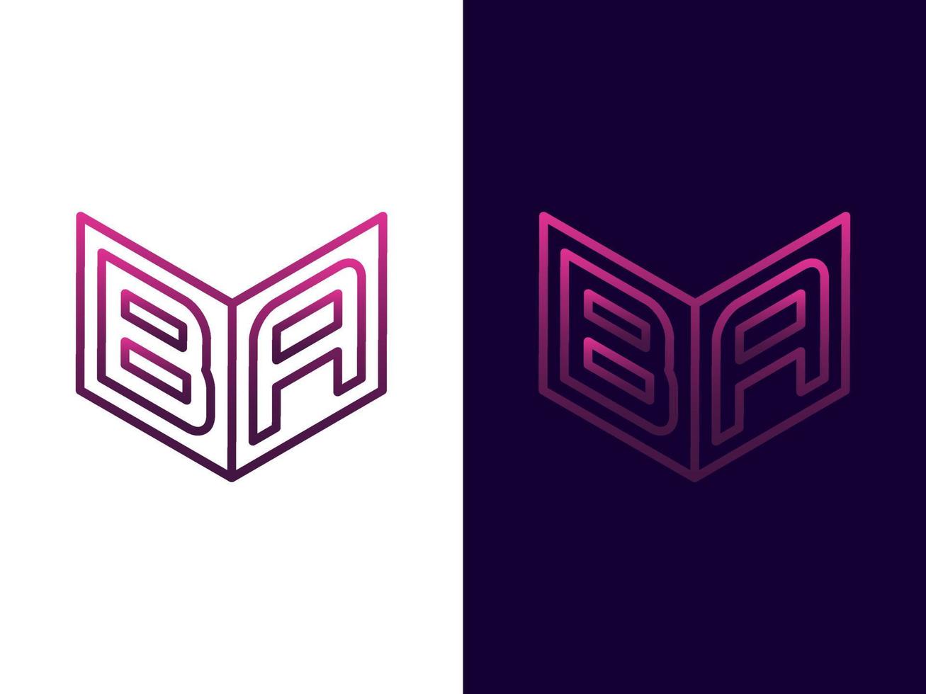 initial bokstav ba minimalistisk och modern 3d-logotypdesign vektor