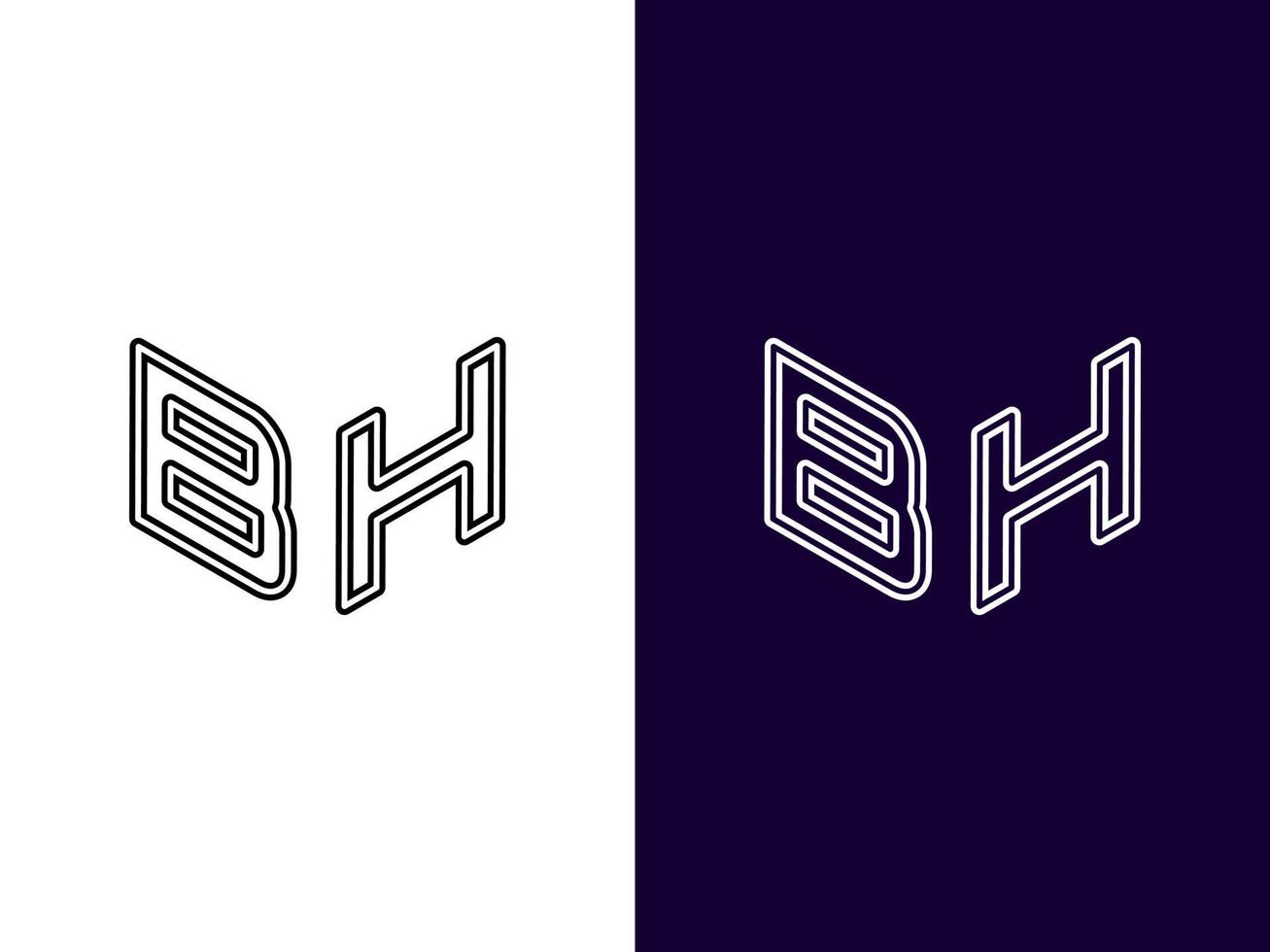 initial bokstav bh minimalistisk och modern 3d-logotypdesign vektor