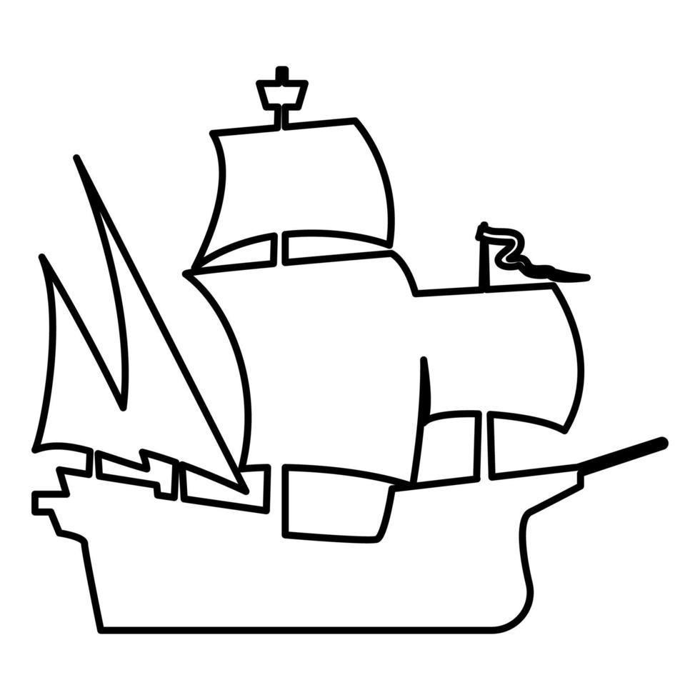 medeltida skepp ikon svart färg illustration platt stil enkel bild vektor