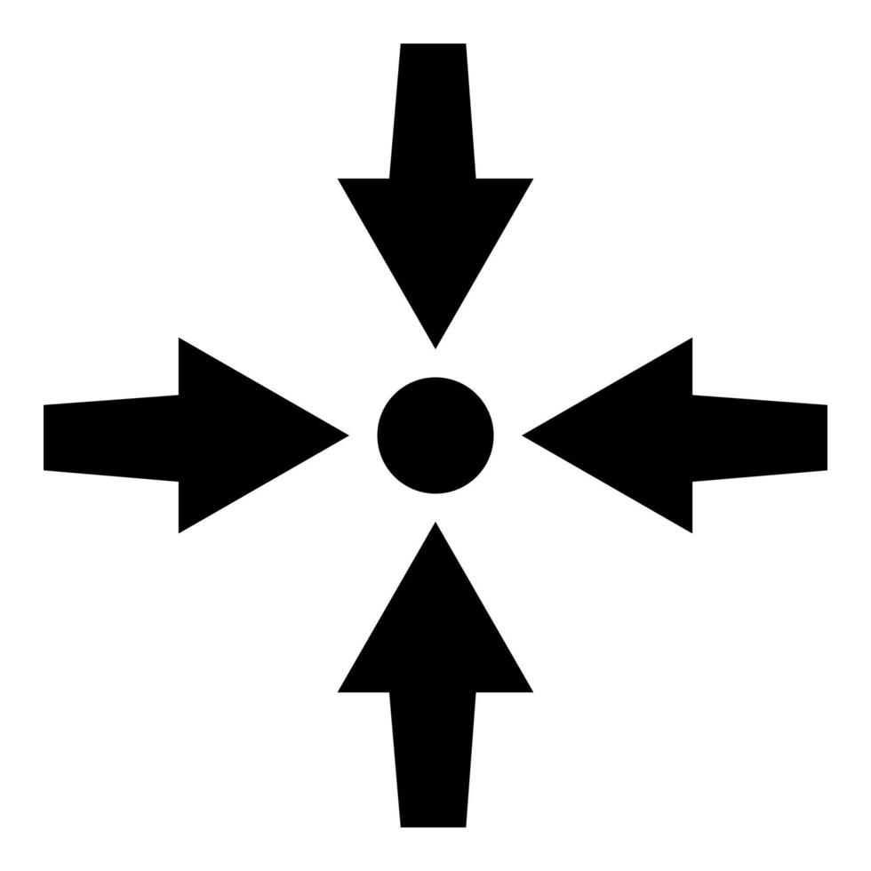Vier Pfeile zeigen auf Punktsymbol schwarze Farbe Abbildung flacher Stil einfaches Bild vektor