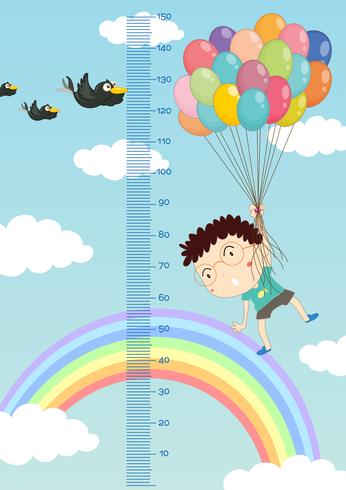 Höjdmätningsdiagram med pojkeflygande ballonger i himmelbakgrund vektor