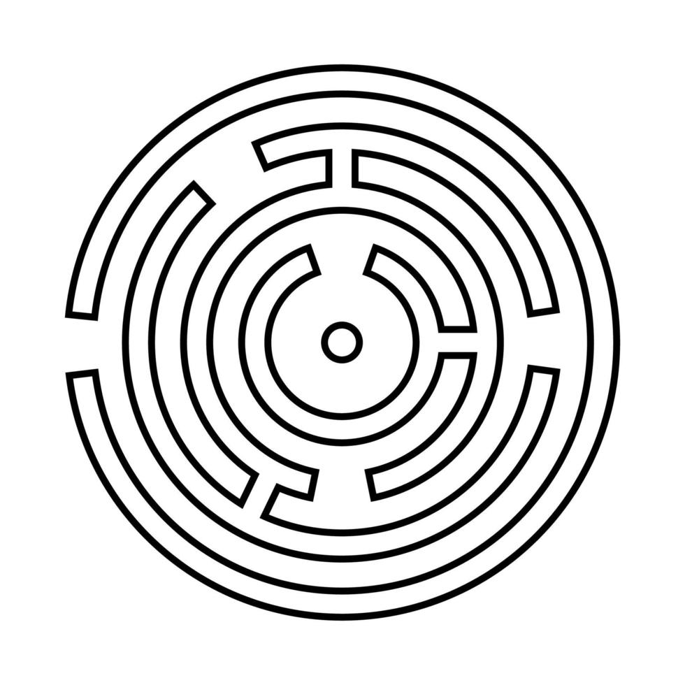 Kreislabyrinth oder Labyrinth, es ist ein schwarzes Symbol. vektor