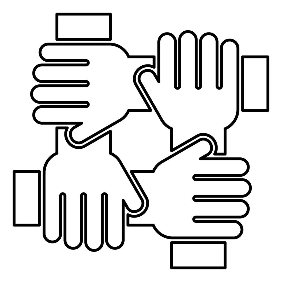 fyra hand som håller ihop lagarbete koncept ikon svart färg illustration platt stil enkel bild vektor