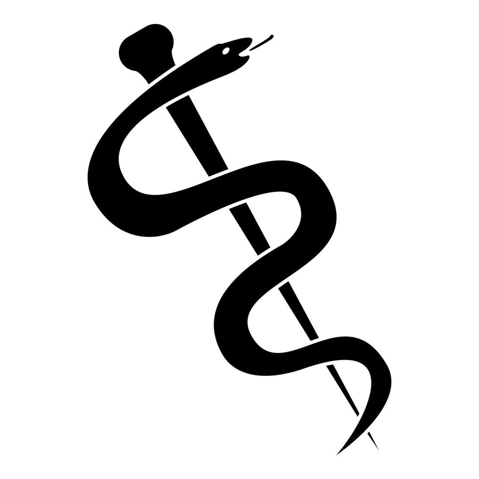 caduceus eller personal av asclepius symbol ikon svart färg illustration platt stil enkel bild vektor