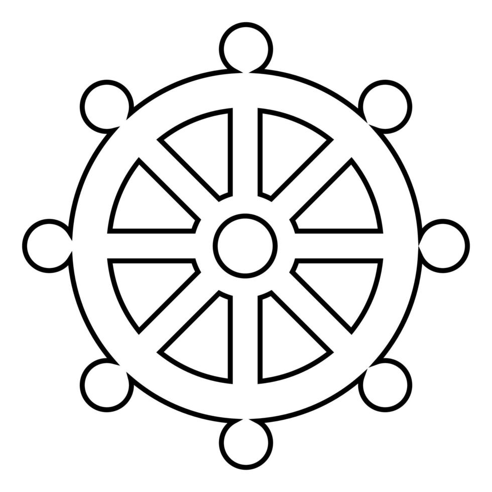 symbol budhism hjul lag religiös tecken ikon svart färg illustration platt stil enkel bild vektor