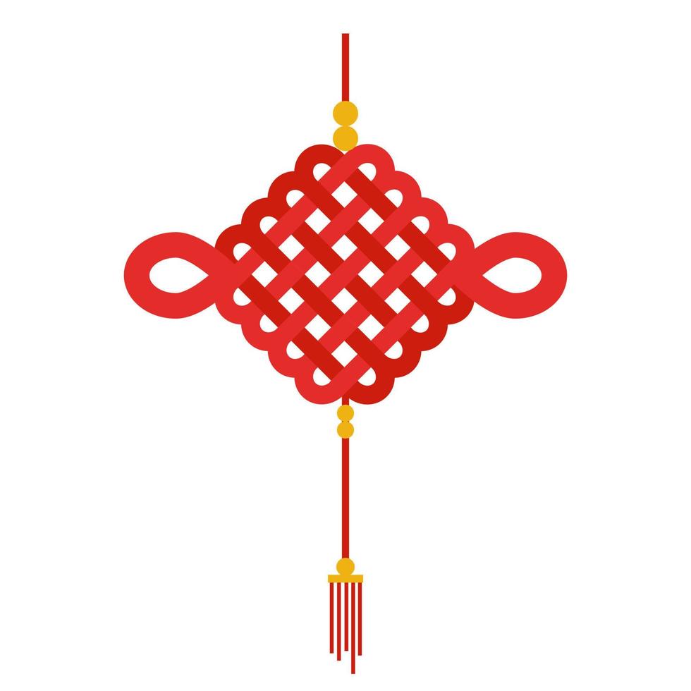 isolerade hängande röd kinesisk lucky knot platt konstverk vektor