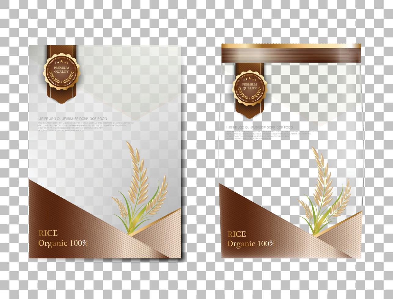 ris paket thailand livsmedelsprodukter, brunt guld banner och affisch mall vektor design ris.