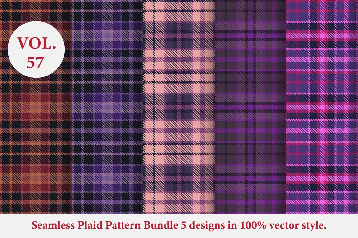 Plaid-Muster-Bundle 5 Designs Büffelvektor, Tartan-Stoff-Hintergrundtapete, Musterkollektion vektor