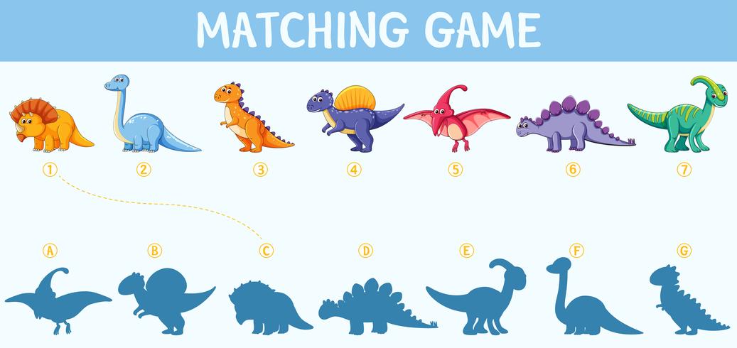 Dinosaurier-Schatten-Matching-Spiel vektor