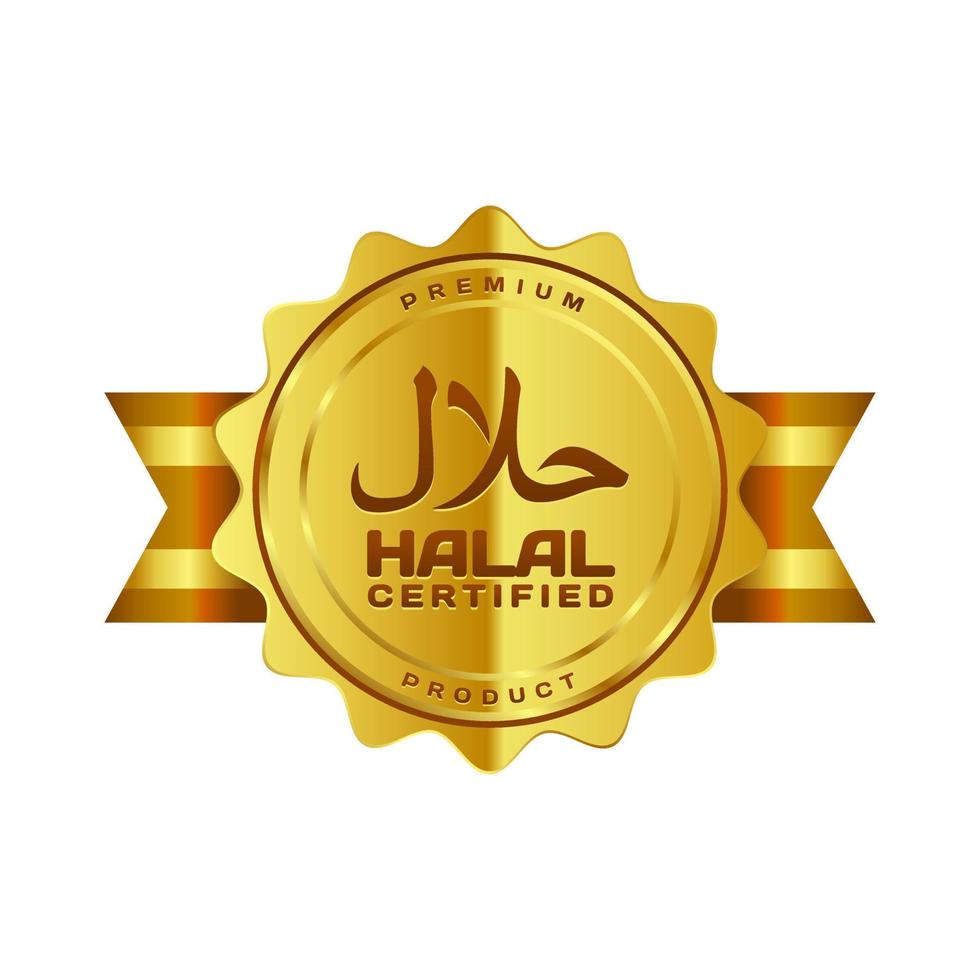 vektor gyllene halal-certifierade märken med arabisk skrift och band