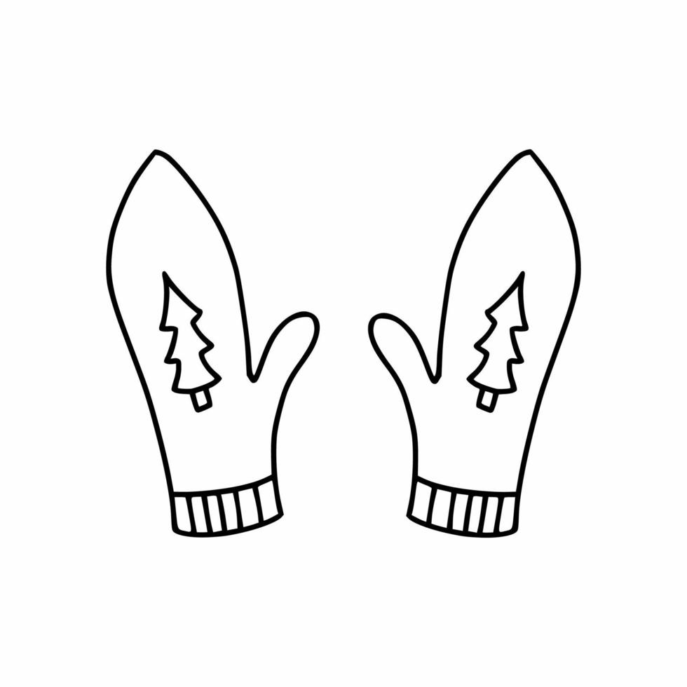 Winterhandschuh im Doodle-Stil. Vektor lineares Symbol. aufkleber für neujahr und weihnachten.