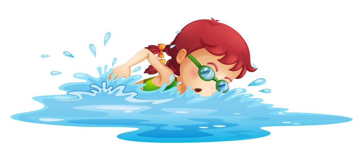 En ung tjej simmar i sin gröna badklänning vektor