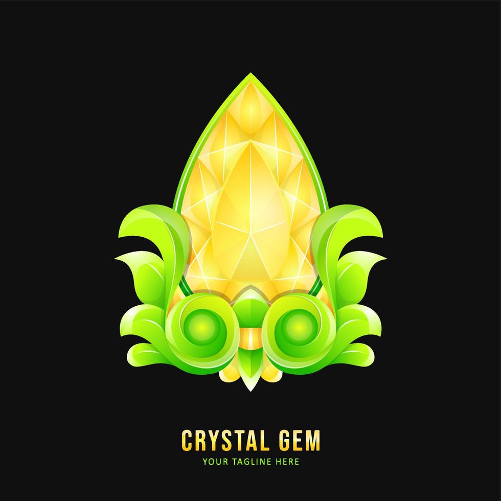 gul kristall ädelsten märke med ornament kant vektor