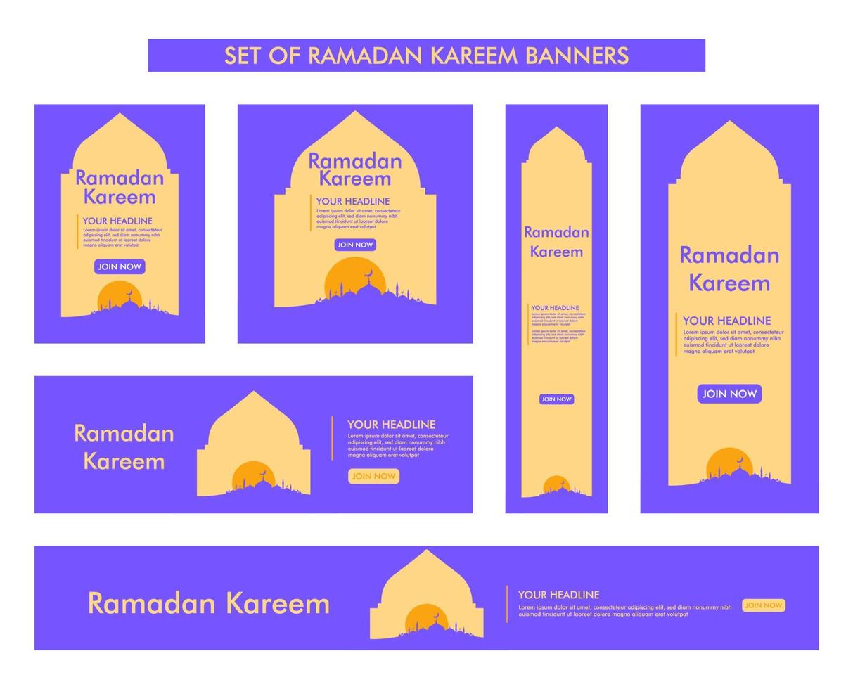 satz von ramadan kareem hintergrunddesign, moderne islamische bannersammlung, fasten, web, poster, flyer, werbeillustrationsdesign vektor